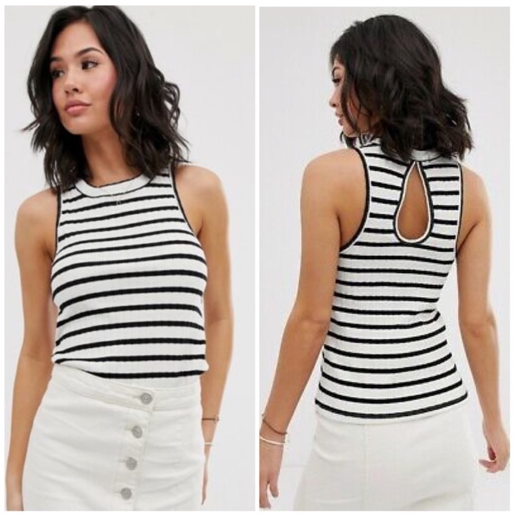 Free People We The Free Black & White Striped Tank Top